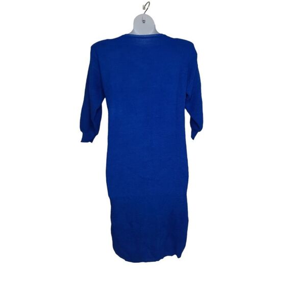 VINTAGE 80s guitar sweater dress chenille applique blue long sleeve midi M/L - Picture 3 of 10